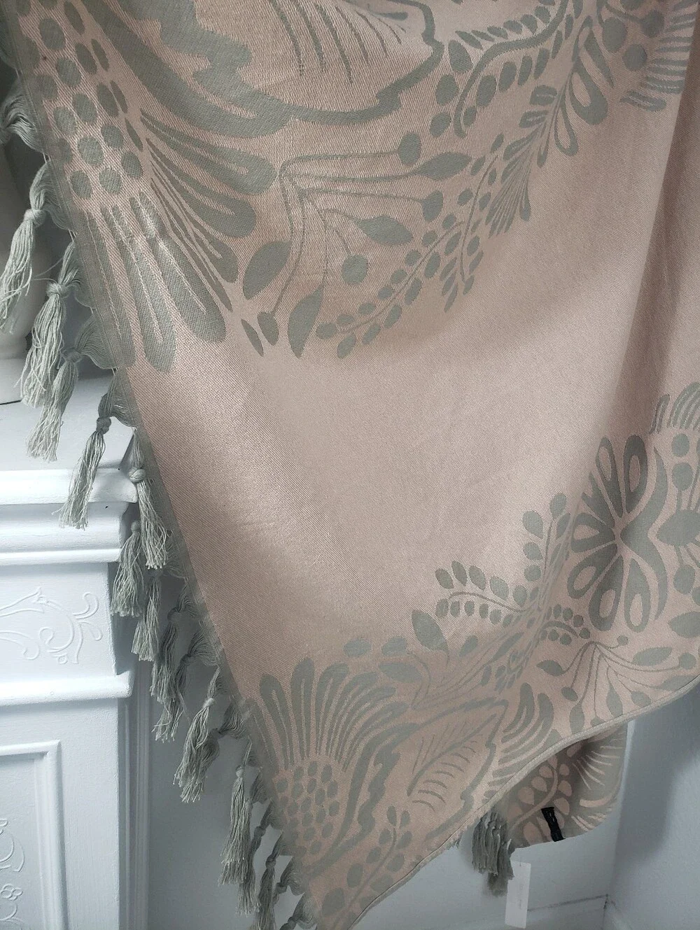 SLOWTIDE Tan & Sage Print w/ Fringe -Table Cloth Yoga Mat Turkish Beach Towel